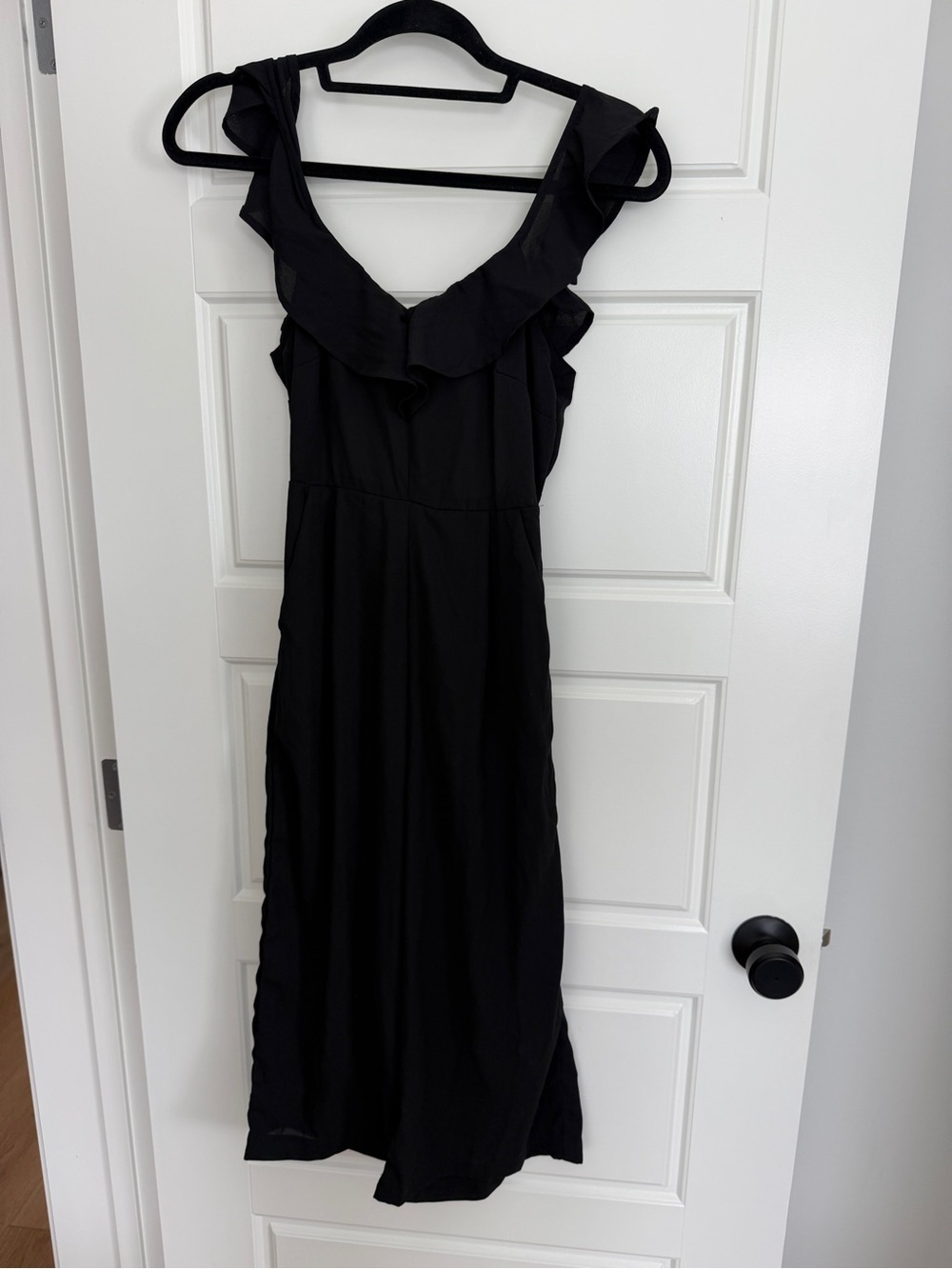 Japna Black Ruffle-Shoulder Midi Dress